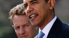 U.S. President Barack Obama with Treasury Secretary Timothy Geithner.