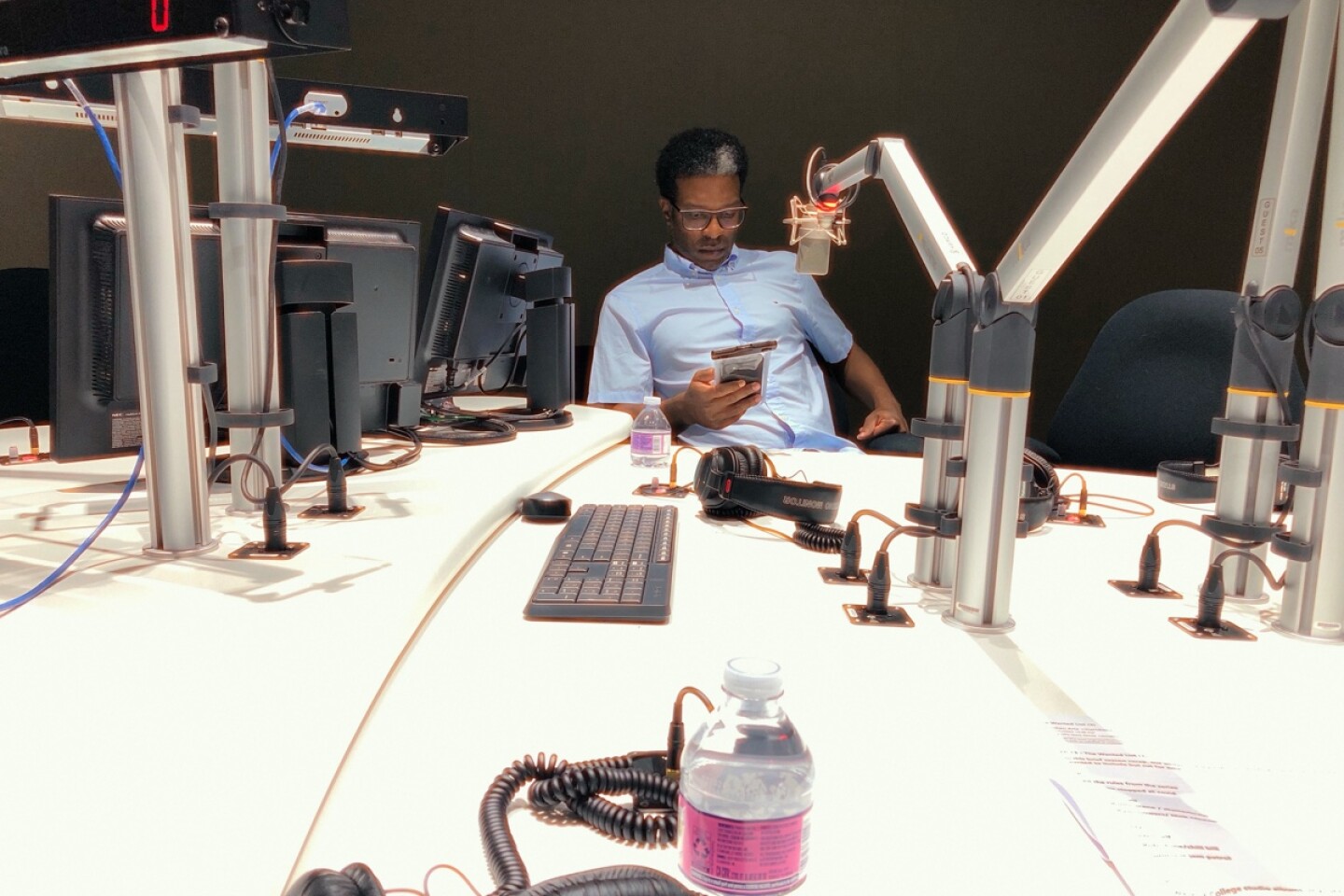 Writer J. Smith hard at work in KPBS studio