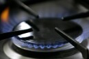 A gas-lit flame burns on a stove. A California restaurant organization is suing Berkeley over the city's ban on natural gas, which is set to take effect in January, 2020.