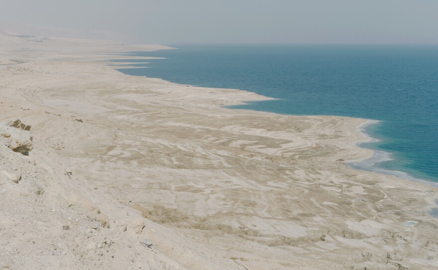 A view of the Dead Sea's receding shoreline on Nov. 5. The water level is dropping close to 4 feet every year. The main part of the lake is now around 950 feet deep — about 15% shallower, and a third of the surface area, compared to its shape half a century ago.