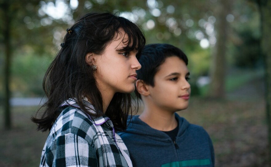 Sofia (left) and André Oliveira first grew anxious about climate change in the summer of 2017 when an intense heatwave was baking Portugal. Adults "can see us as serious or they can see us as a joke," Sofia says. "A lawsuit," André adds, "is not a joke."