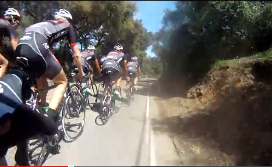 Cyclists on the San Diego backcountry route of the Amgen bike tour, 2013