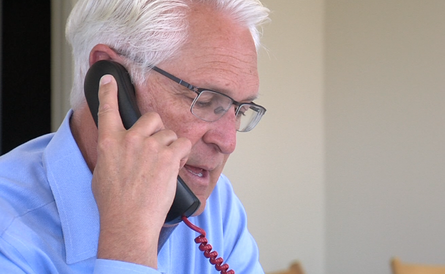 Ray Ellis, a candidate for the San Diego City Council District 1 seat, speaks on the phone at his campaign office, April 13, 2016.