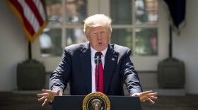 President Donald Trump speaks about the U.S. role in the Paris climate change accord, Thursday, June 1, 2017. 