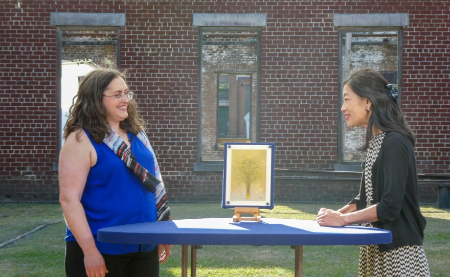 Sachiko Hori (right) appraises a 1978 Joichi Hoshi Autumn Light woodblock print in Savannah, Ga. ANTIQUES ROADSHOW “Georgia State Railroad Museum, Hour 2” premieres Monday, February 2 at 8/7C PM on PBS.