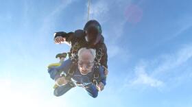 Carlsbad resident Glenn Quillin celebrates his 100th birthday by jumping out of an airplane, Jan. 17, 2016.