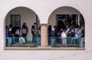 Students crowd into the on-campus polling place at San Diego State University, Nov. 8, 2022.