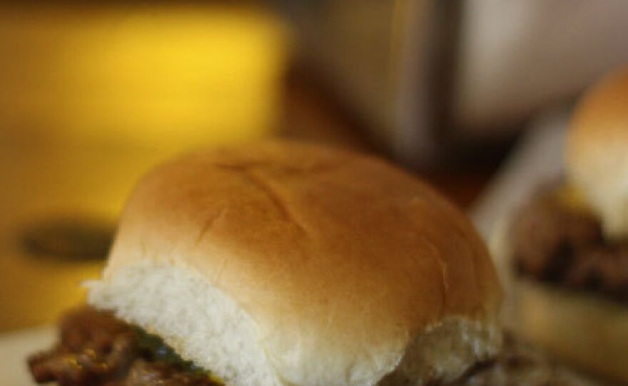 A softly-lit Booches' burger, back in the days of the Hostess bun.