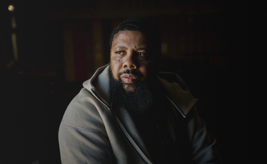 Rickey Duncan, 48, CEO of NOMO (New Options, More Opportunities) Foundation sits for a portrait in Philadelphia on Monday, March 25, 2024.