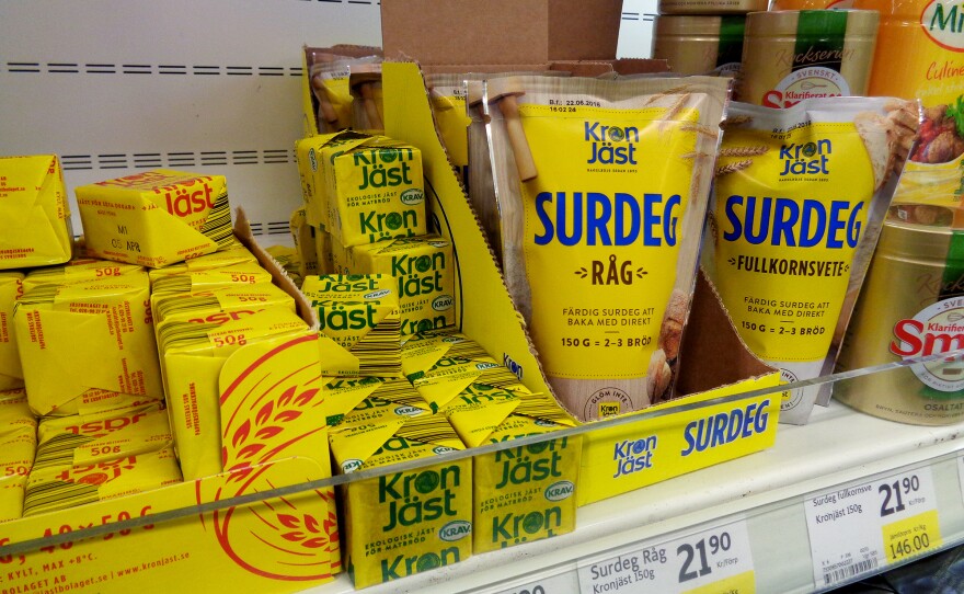In Sweden, it's even now possible to find sourdough starter (surdeg) on the shelves of some major supermarkets, tucked in neatly beside the regular yeast.