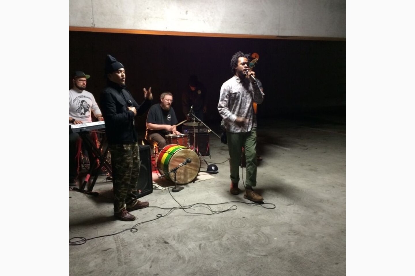 A snapshot of rapper PCH, Odessa Kane, Bobby Cressey and drummer Nathan Hubbard at an exclusive underground event