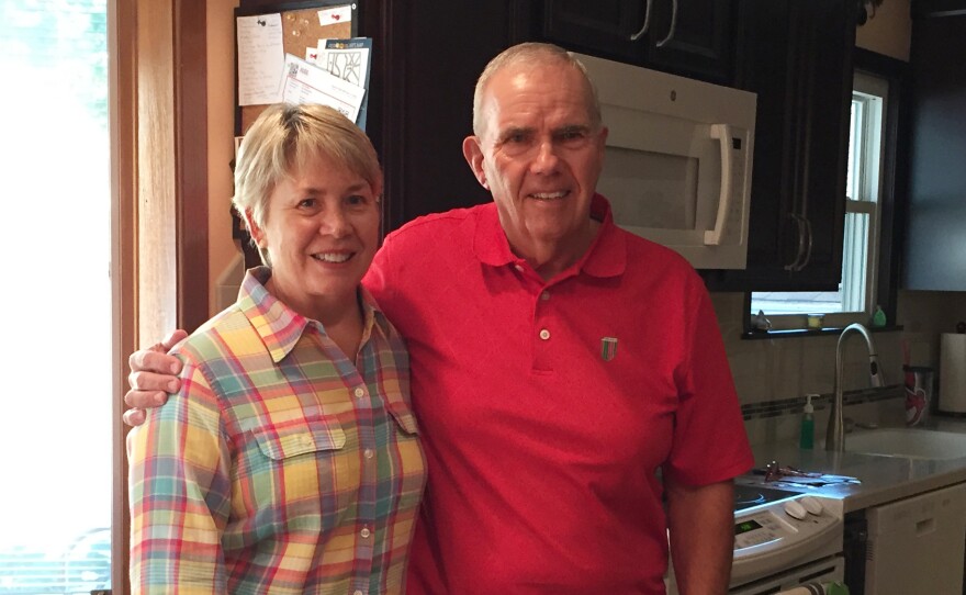 Retired plumber Marty Surella, with wife Karen, is a longtime Democrat who is leaning toward Trump, but remains undecided for now.