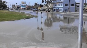 A water main break on at Mission Bay Drive and Mission Bay Boulevard, April 15, 2014