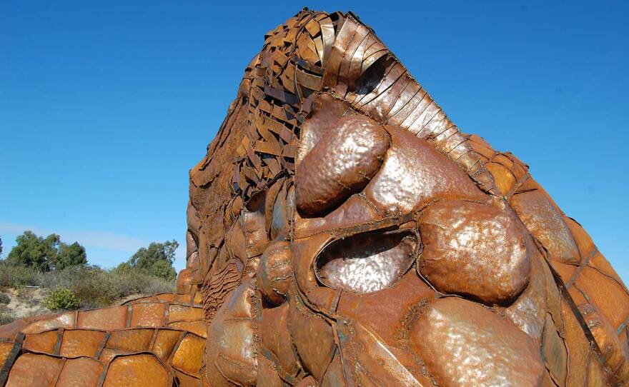 Detail of Beatriz Cortez's "Glacial Erratic" sculpture installed on the grounds at Lux Art Institute, pictured on Jan. 27, 2021.