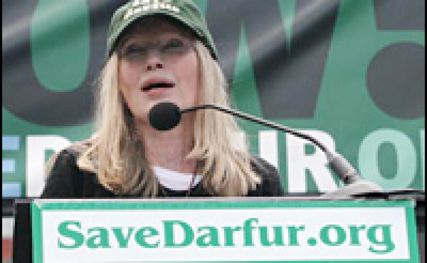 Farrow spoke at a rally against Darfur genocide in Washington, D.C., last April.