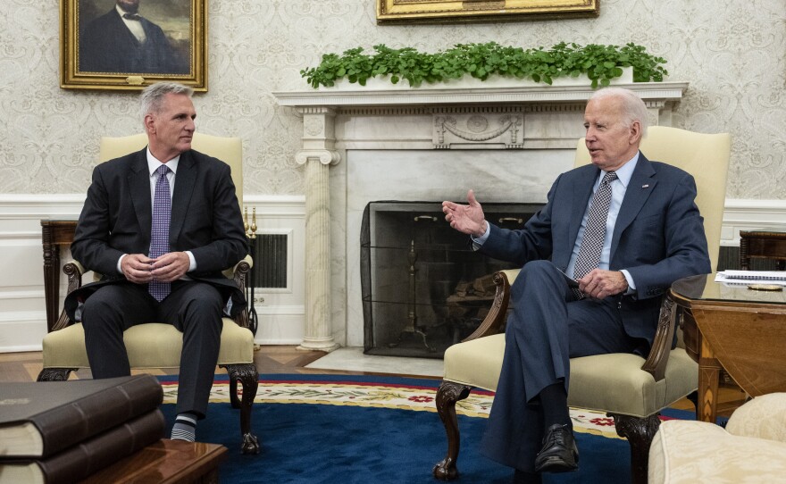 President Biden meets to discuss the debt ceiling with House Speaker Kevin McCarthy in the White House in Washington, D.C., on May 22, 2023. Fitch cited concerns about the country's ability to govern as a key factor behind its U.S. downgrade.