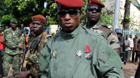 Guinea's military ruler, Capt. Moussa "Dadid" Camara, arrives at the Martyrs Square of Conakry during Oct. 2 ceremonies marking the 51st anniversary of independence days.