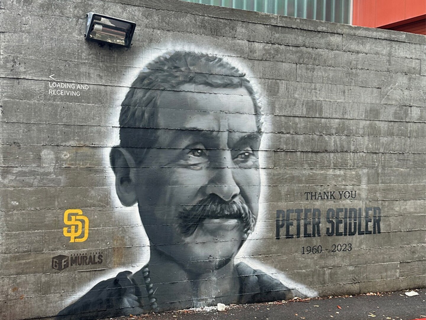 A mural memorializing Padres owner Peter Seidler by GF Murals in downtown San Diego is shown in this undated photo.