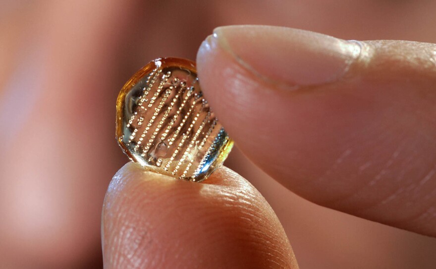 The microneedle patches developed at Georgia Institute of Technology's Laboratory for Drug Delivery each contain an array of needles less than a millimeter long.