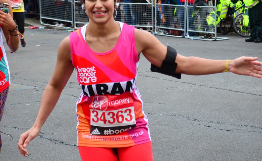 Kiran Gandhi didn't use feminine hygiene products while running the London Marathon, and finished the race with a stain on her leggings — part of her efforts to fight the stigma surrounding menstruation.