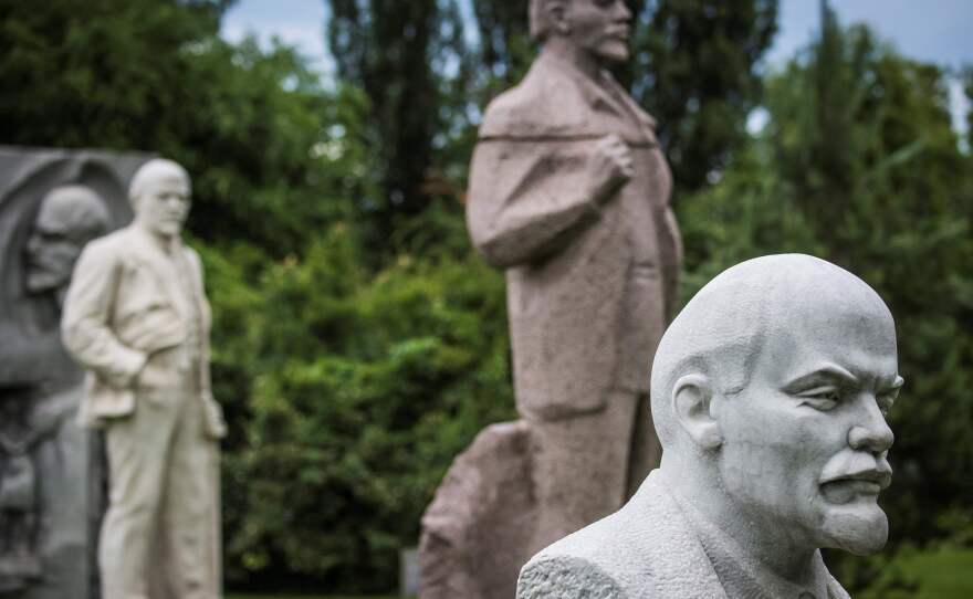 Sculptures of Vladimir Lenin, founder of the Soviet Union, at the Muzeon in Moscow.