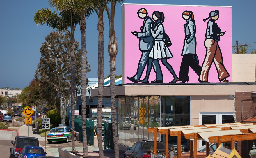 The reverse side of Julian Opie's mural on La Jolla Boulevard. It's titled "Walking in the City, Project 1."