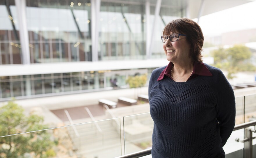 Palomar College math professor Shannon Lienhart is shown outside of her office on Feb. 4, 2019.