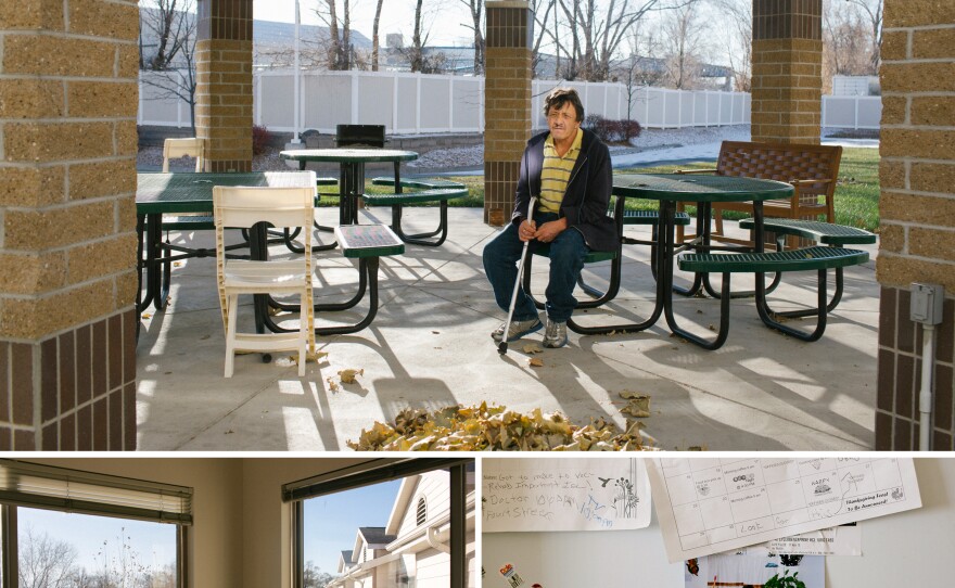 Grace Mary Manor in Salt Lake City is a permanent affordable housing facility for 84 chronically homeless individuals with a disabling condition. Formerly homeless, Joe Ortega has been living at Grace Mary Manor for the past six months. (Bottom right) Ortega keeps an old photo of himself on his refrigerator as a reminder of the time when he was struggling with homelessness.