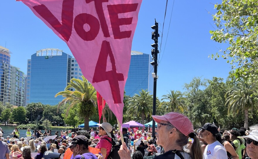 Organizers say that more than 1,000 people were in attendance at a rally for abortion rights in Orlando, Fla. on Saturday, April 13.