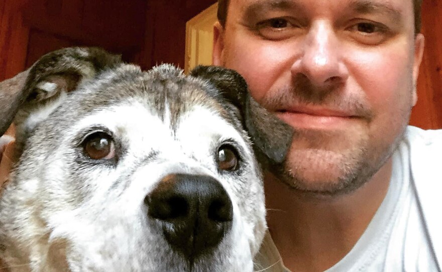 Patrick Saunders and his dog, Otis, who died this year.