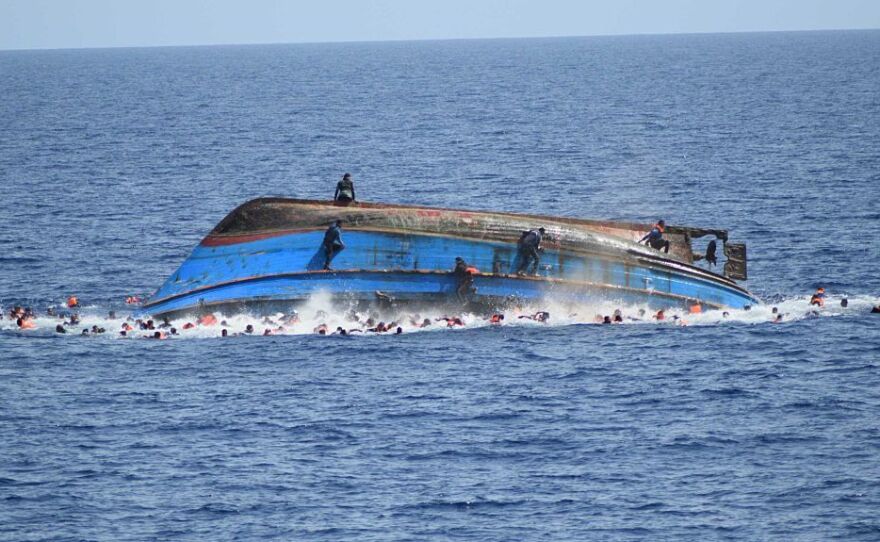 The capsized boat on Wednesday.