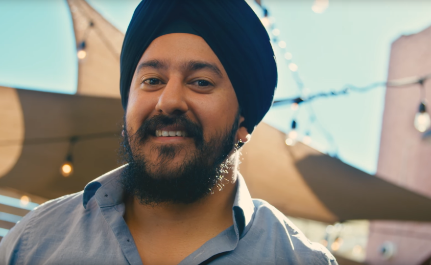 A screenshot from a video about the Sikh community that is part of a large awareness campaign. The project was funded entirely by grass-roots donations. The campaign's ads will air nationally.