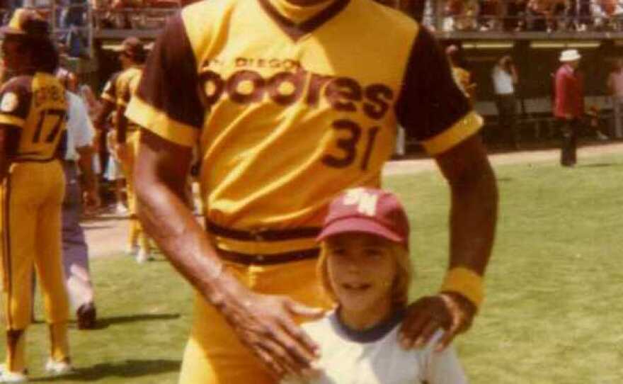 Lance Richardson (right) standing next to Hall-of-Famer Dave Winfield on the filed of Jack Murphy Stadium during the 1977 season.