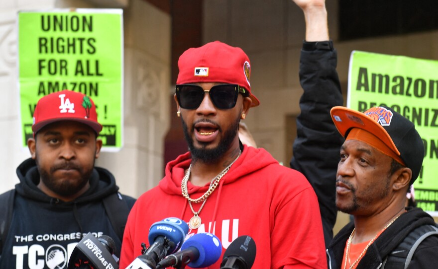 Amazon Labor Union president Chris Smalls speaks following the April 1, 2022, vote if favor of unionization, a first for Amazon facilities in the U.S.