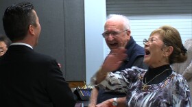 San Diego City Councilman Chris Cate laughs with visitors at the Mira Mesa Senior Center on Jan. 29, 2015.