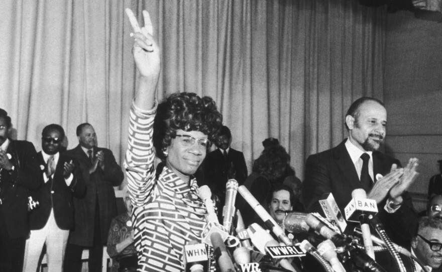 New York City says it will erect a statue of Shirley Chisholm, the first black woman elected to Congress. Chisholm is seen here in a Brooklyn church in January 1972, announcing her bid for the Democratic nomination for president.