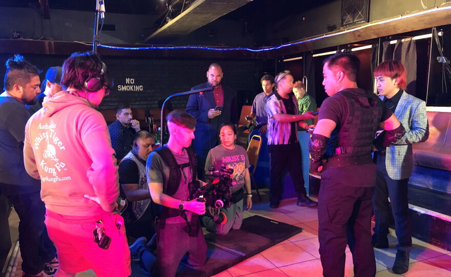 Fernando Jay Huerto (right) setting up a shot for his 2024 48HR Film Project “Le Shift” at Les Girls Theater. July 13, 2024