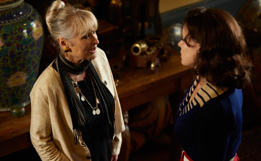 Lady Ursula Lansford (CAROL ROYLE) and Bunty (EMER KENNY) in a scene from "The Hand of Lucia."