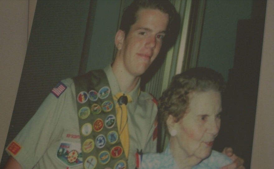 Drew Belnap, pictured with his grandmother, as an Eagle Scout.
