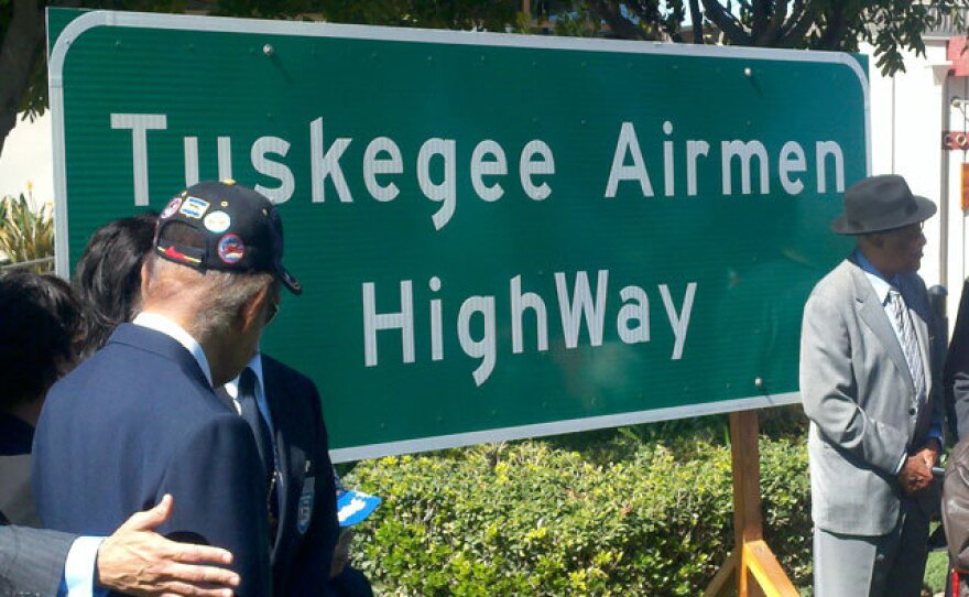 A new sign on Interstate 15 honoring the Tuskegee Airmen.