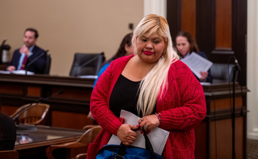 Lucy Paz Alegria at the Budget Subcommittee No. 2 Human Services hearing at the state Capitol in Sacramento on March 20, 2024. Gov. Gavin Newsom recently proposed cuts to the CalWORKs program.