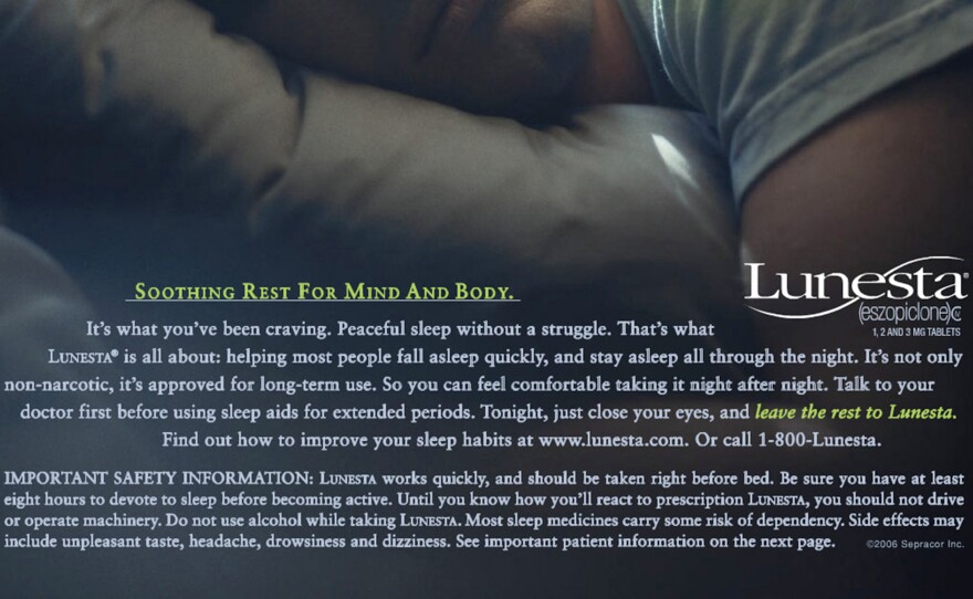 This 2007 ad for the sleeping pill Lunesta stresses insomnia relief — not the relative usefulness of the drug.