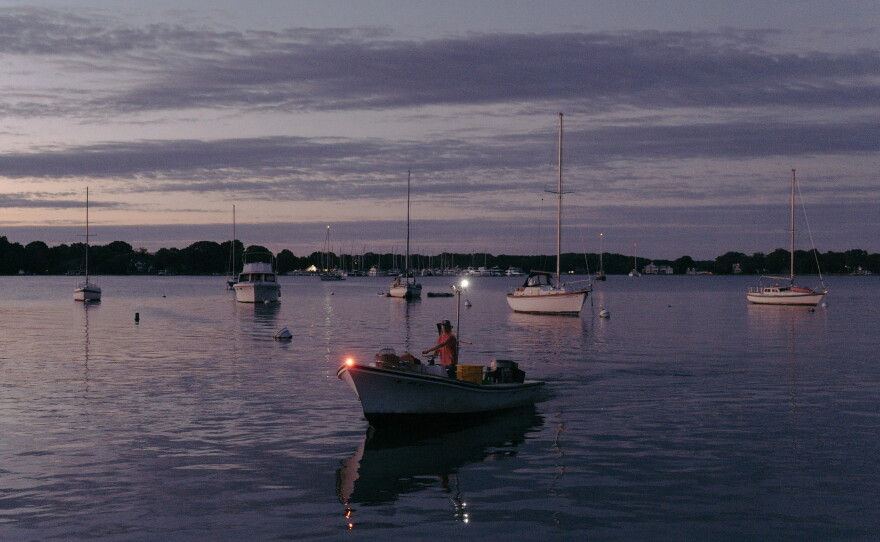 Jack Torney captains his crab boat before sunrise in Galesville, Maryland, just off the Chesapeake Bay.
