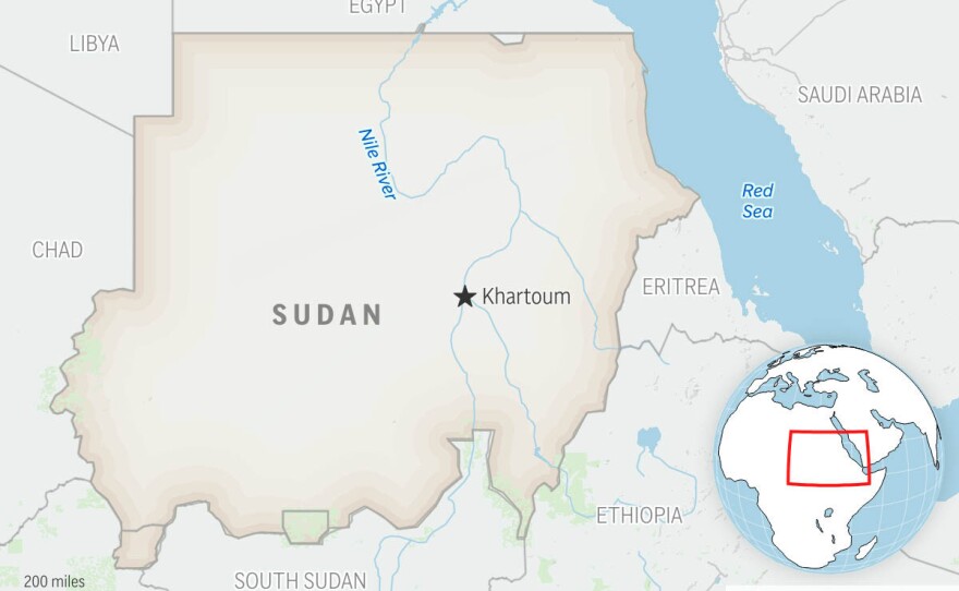 This is a locator map for Sudan with its capital, Khartoum.