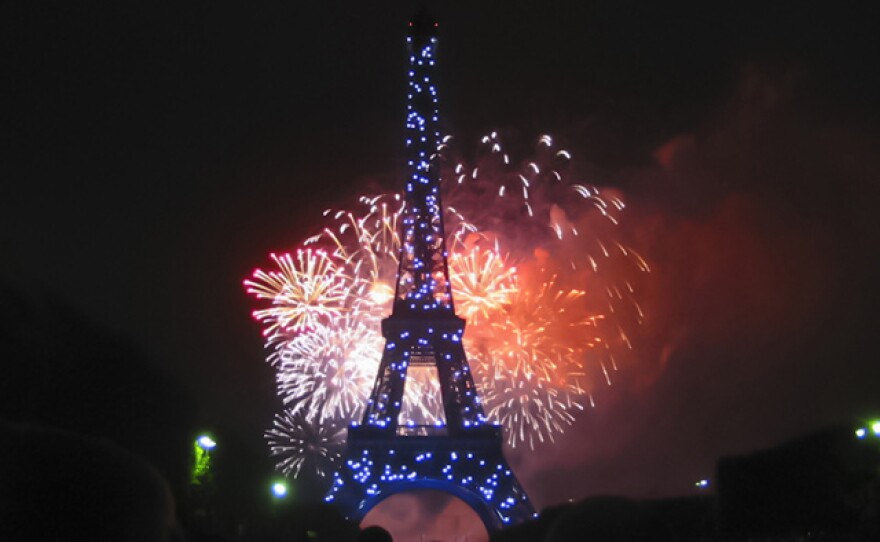 Fireworks at Eiffel Tower, Bastille Day.