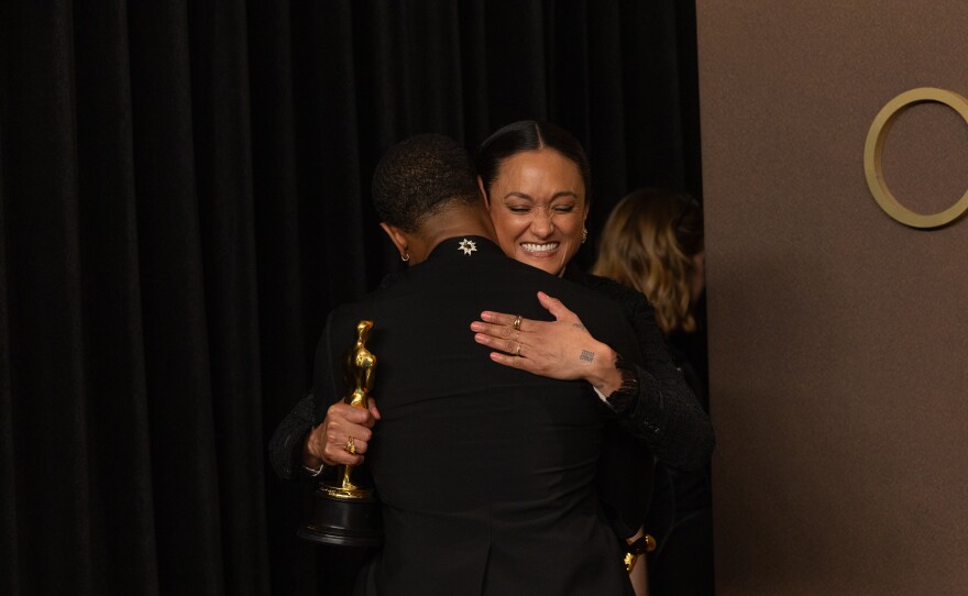 Michael B. Jordan and Autumn Durald Arkapaw backstage during the 98th Oscars® at Dolby® Theatre at Ovation Hollywood on Sunday, March 15, 2026.