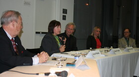 First panel of North County arts leaders meet to plan a regional vision, April 2014
 Pictured at the table (left to right) are Bill Ims, Oceanside; Joyce Pekala, Vista; Daniel Foster Oceanside Museum of Art; Marilyn Huerta, San Marcos; and Jim Gilliam, Encinitas.