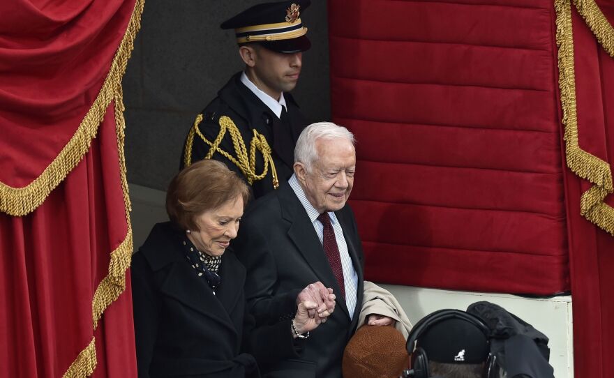 Former President Jimmy Carter and his wife, Rosalynn Carter, at the inauguration of President Trump on Jan. 20, 2017. On Saturday, Trump and Jimmy Carter spoke for the first time, discussing China.