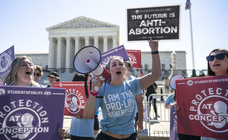 Anti-abortion activists rally in front of the U.S. Supreme Court on June 6.