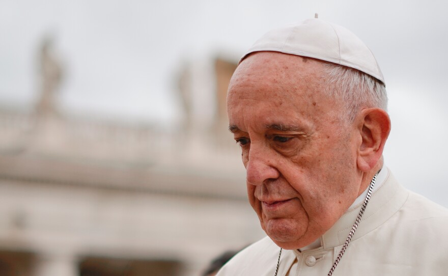 Pope Francis arrives in St. Peter's Square at the Vatican for his weekly general audience on Wednesday.
